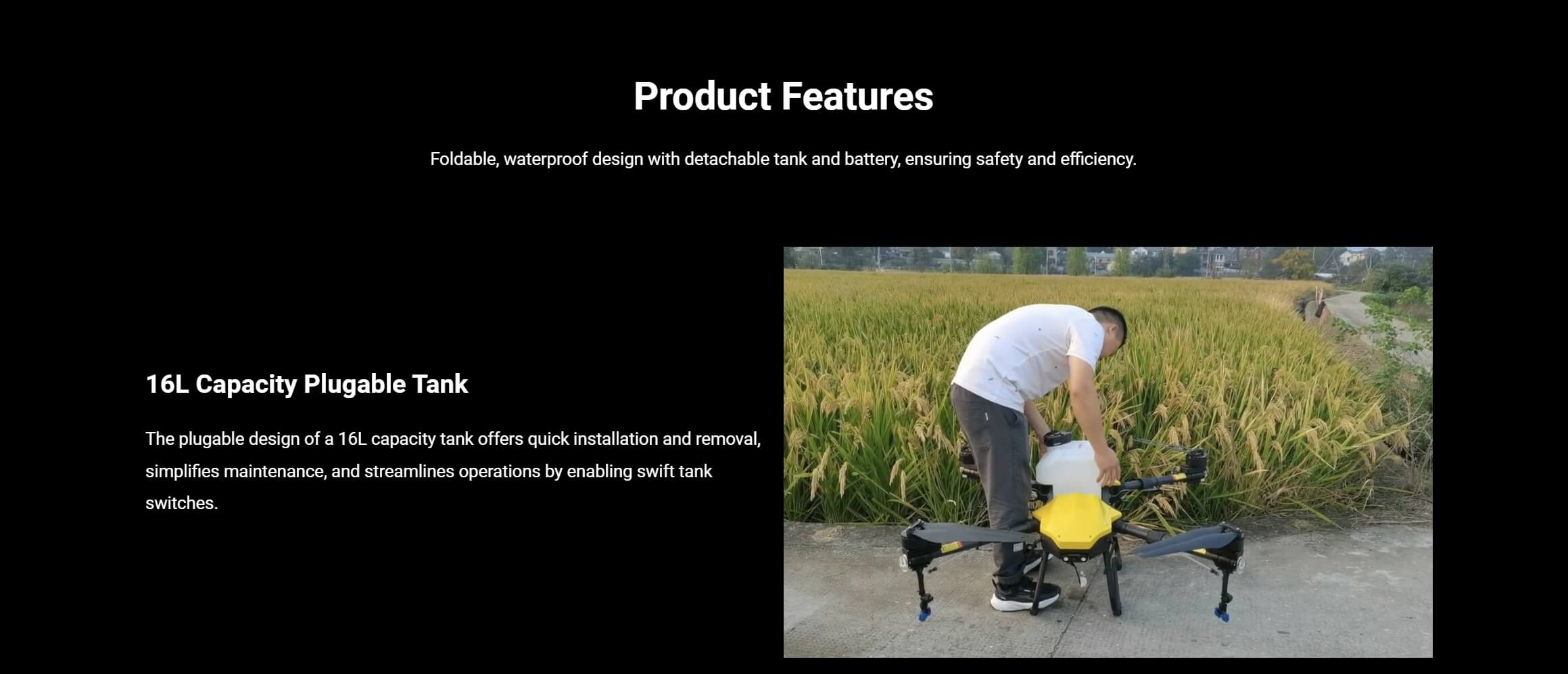 H32X Agriculture Drone, 16L capacity plugable tank offers quick installation and removal, simplifies maintenance and streamlines operations