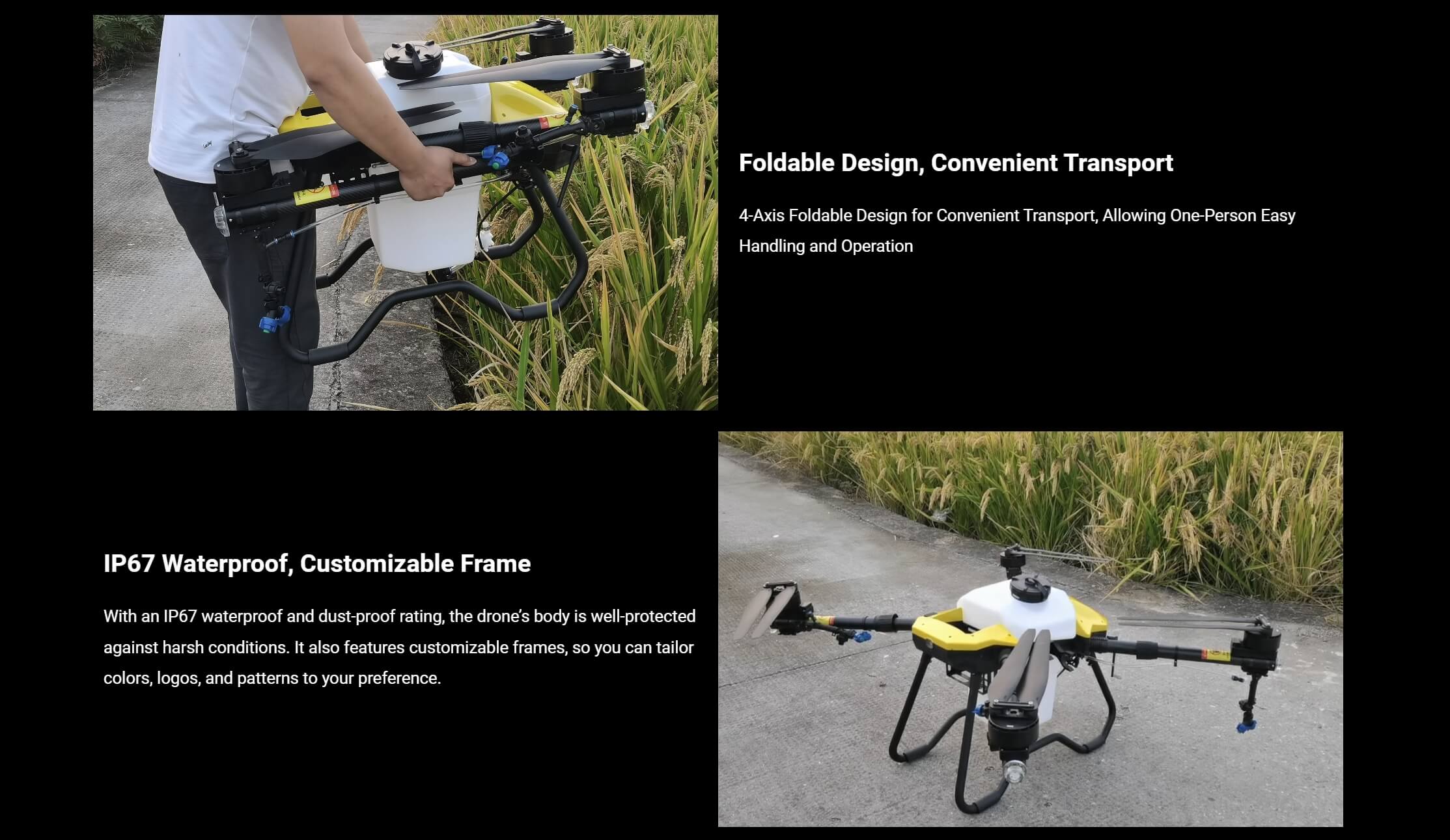 H32X Agriculture Drone, 4-Axis Foldable Design for Convenient Transport . IP67 waterproof and dust