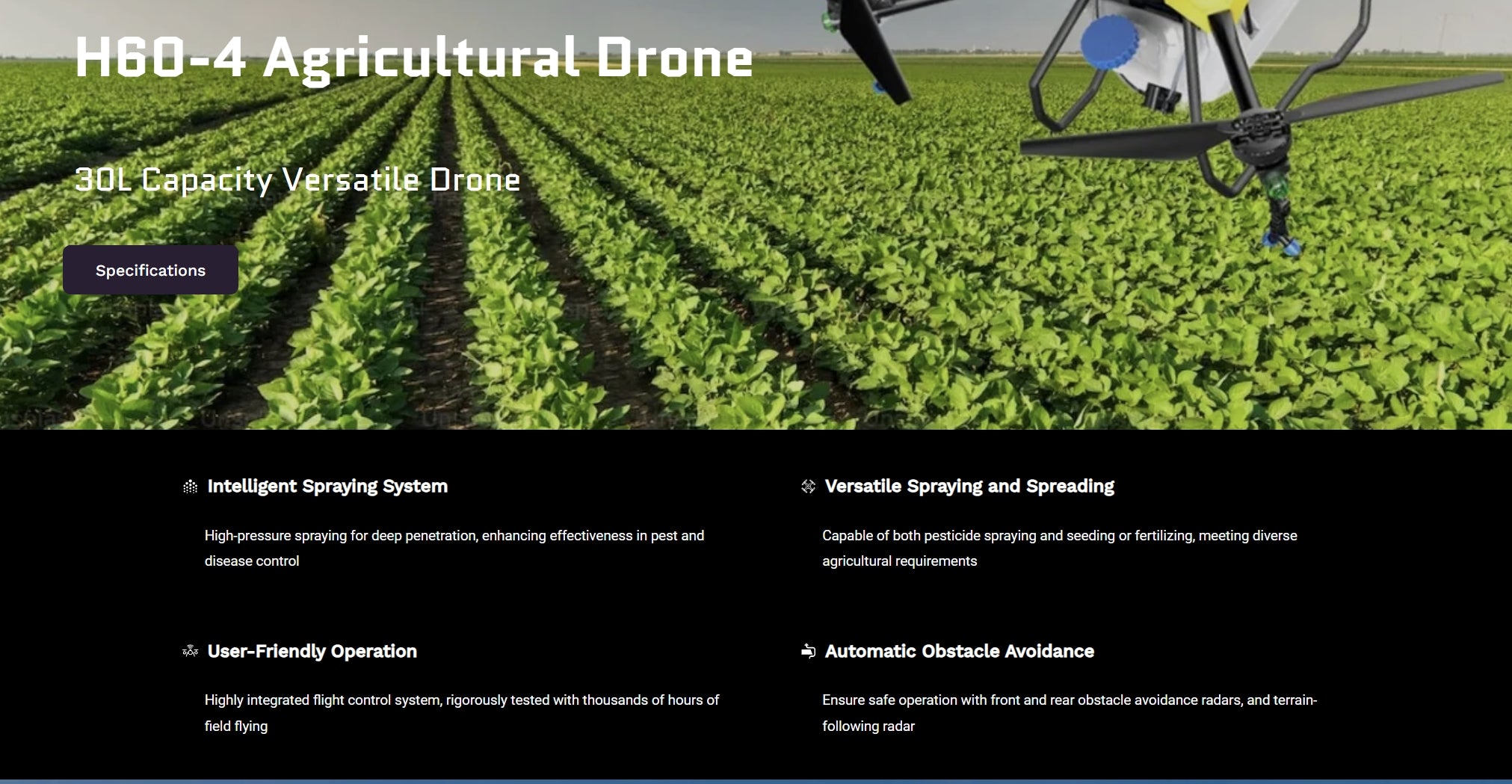 H60-4 Agricultural Drone, H6O-4 Agricultural Drone 30L Capacity Versatile Drone Specific