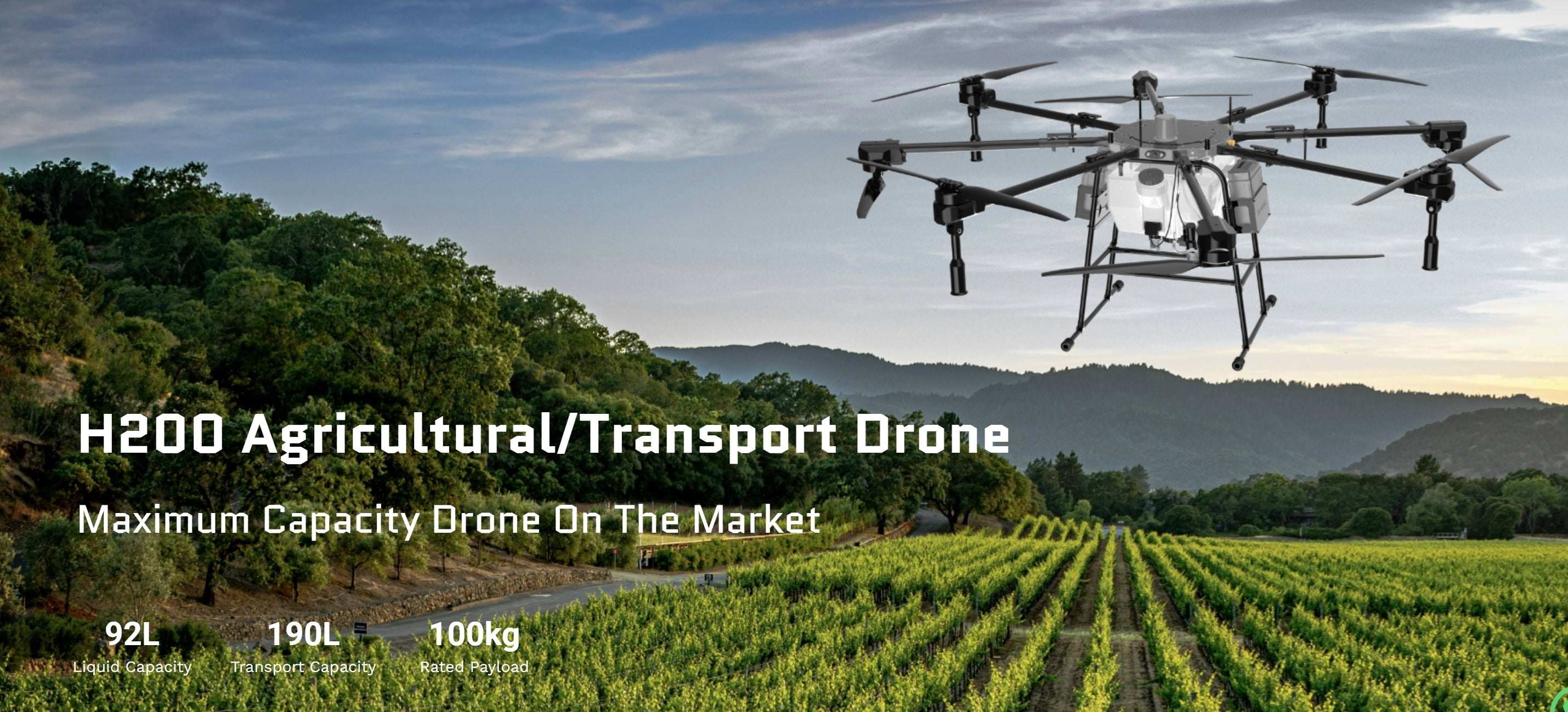 H200 Agricultural / Transport Drone, H2O0 Agricultural/Transport Drone Maximum Capacity Drone On The