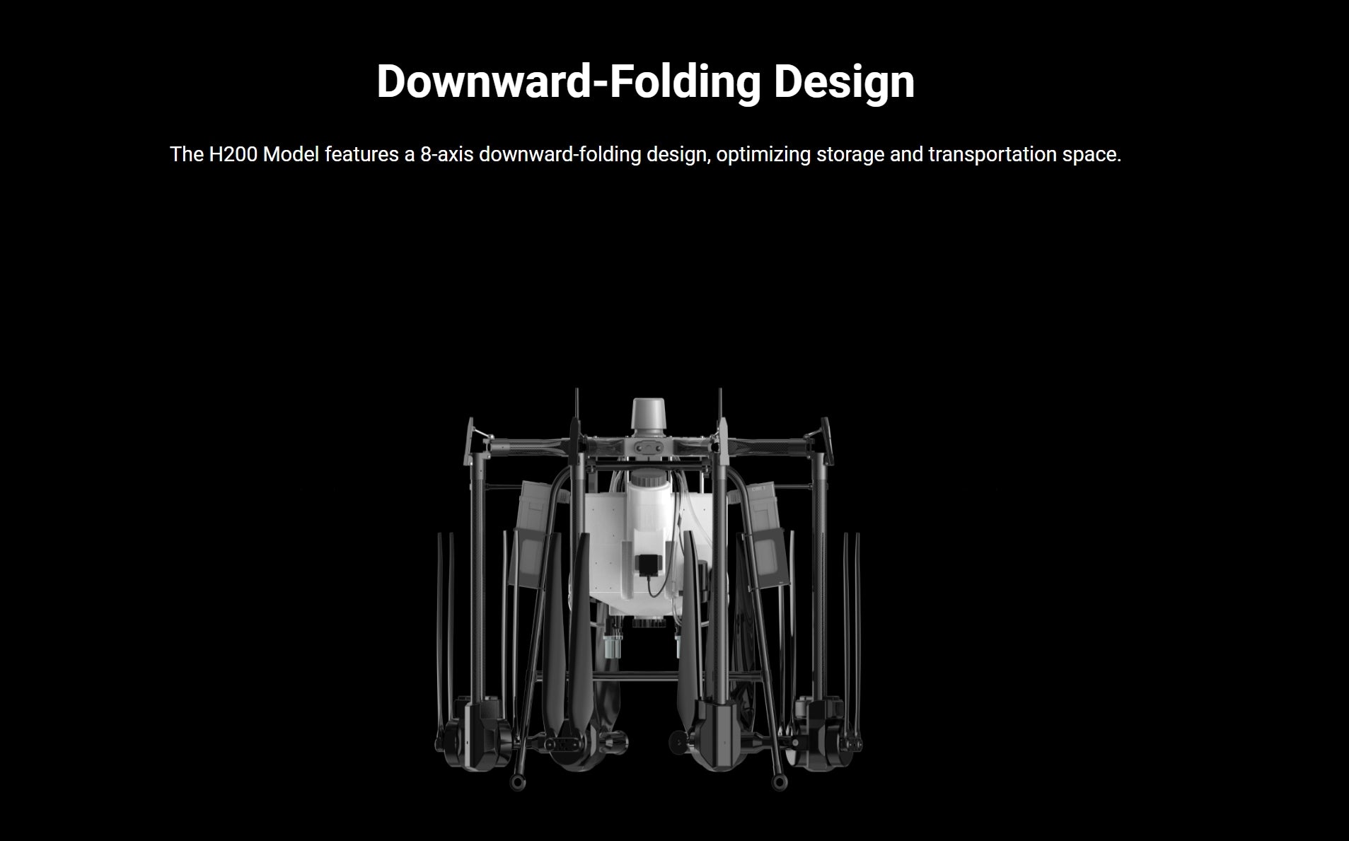 H200 Agricultural / Transport Drone, Downward-Folding Design The H2OO Model features a 8-axis