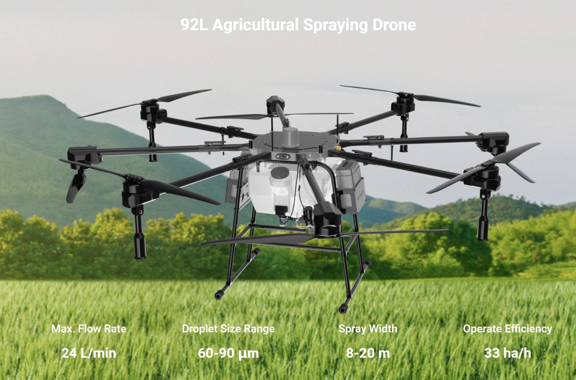 H200 Agricultural / Transport Drone, 92L Agricultural Spraying Drone Max. Flow Rate Droplet Size Range Spray