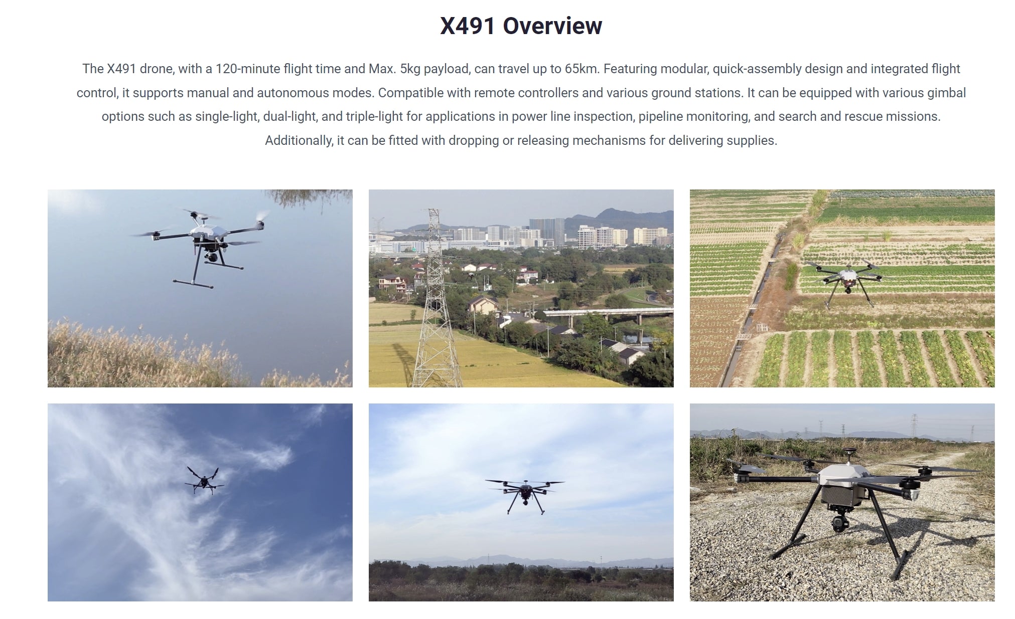 X491 Ultra Long Endurance Drone - 120 Minutes Flight Time 65KM Range 5KG Payload Industrial For Inspection Search Rescue 10 X491 Ultra Long Endurance Drone, X491 drone; with a 120-minute flight time and Max payload;