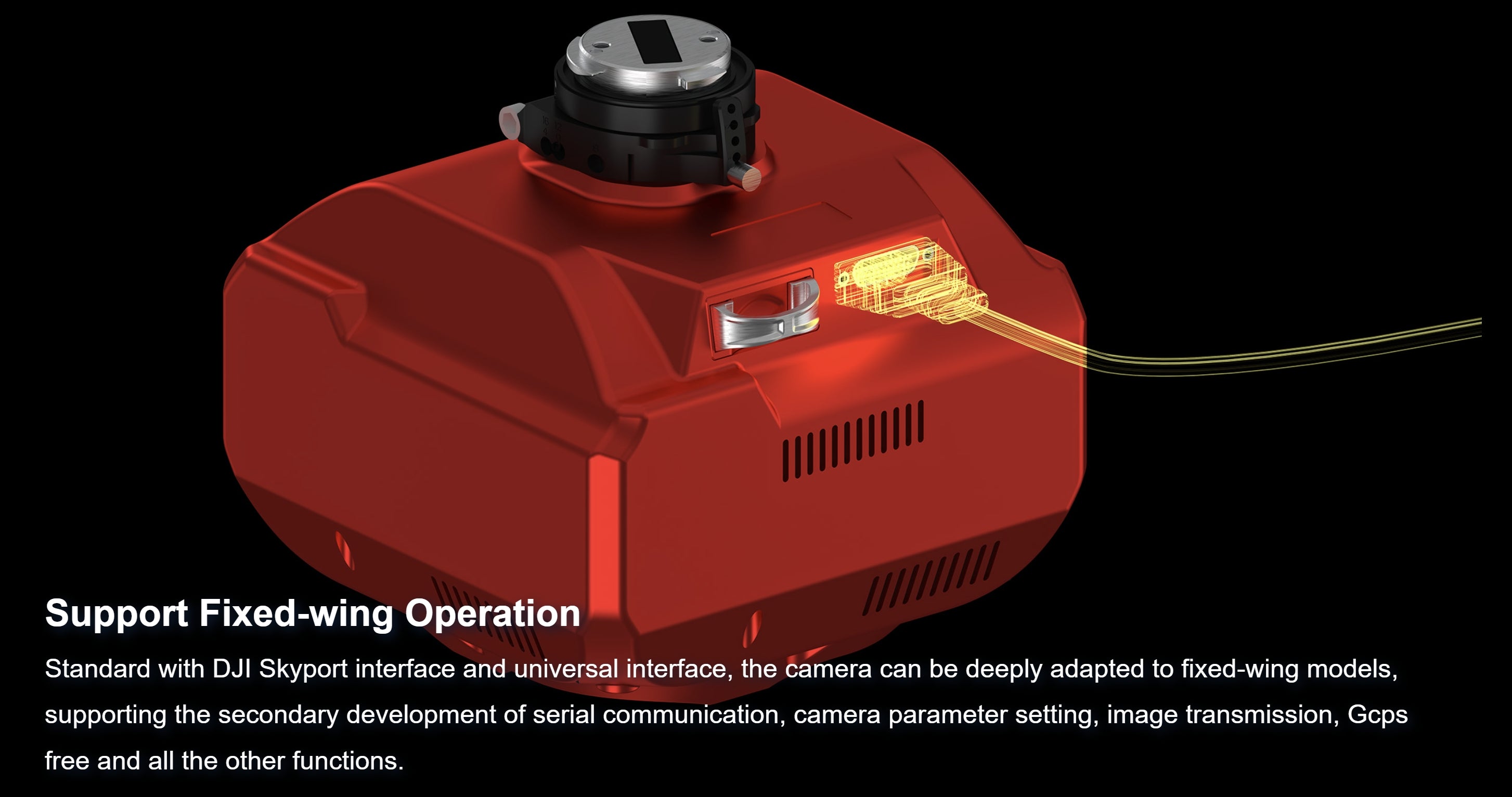 SHARE 202S Pro V2 - 225MP Full-Frame 5-Lens Oblique Aerial Camera for City Mapping UAV Drone 13 SHARE 202S Pro V2: fixed-wing drone camera with DJI Skyport interface and universal connectivity.