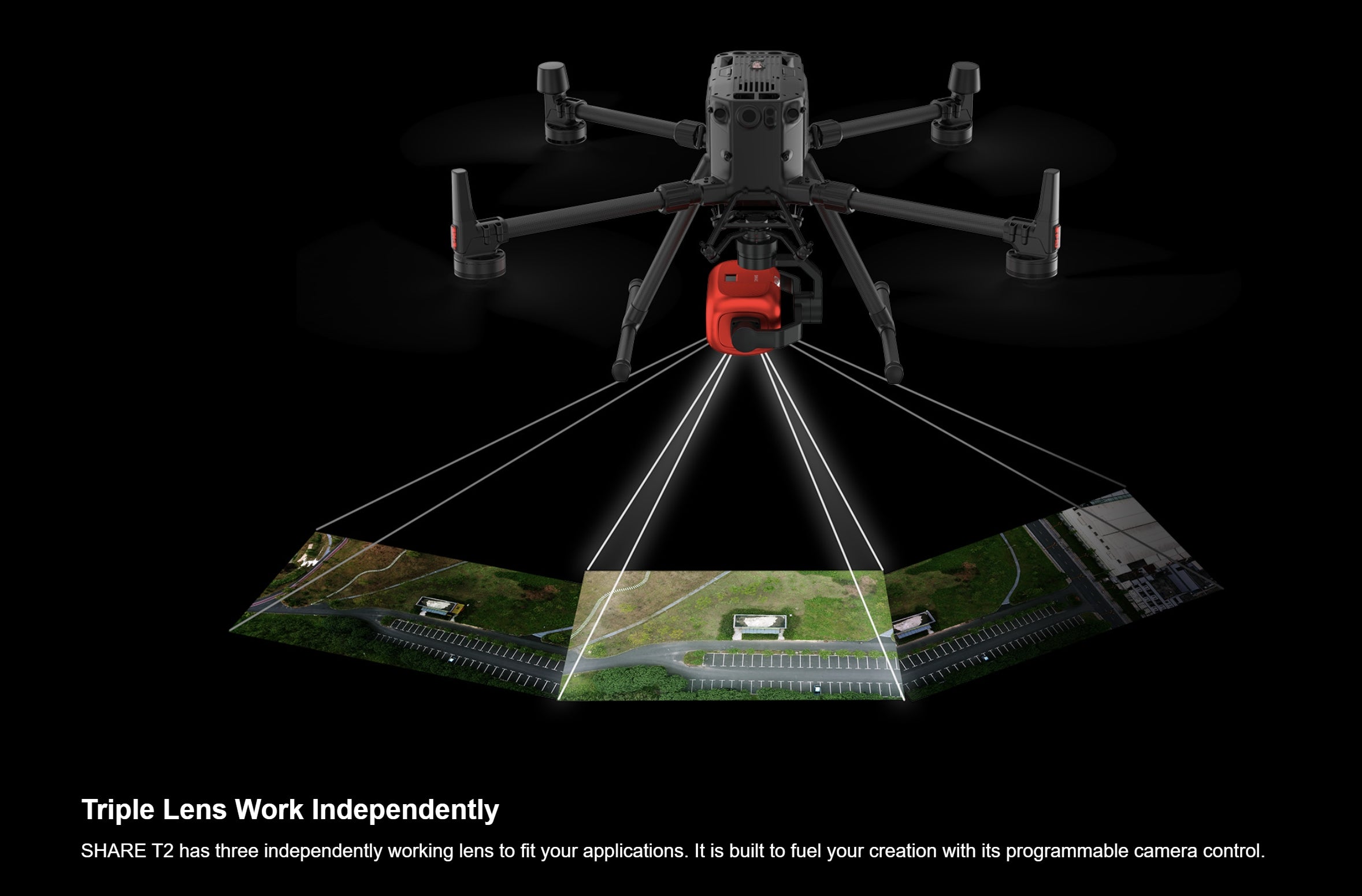 SHARE T2 - 75MP 3-Lens Oblique Aerial Camera for 3D Mapping UAV Drone 8 SHARE T2 - 75MP 3-Lens Oblique Aerial Camera, Captures unique scenes with triple lenses, programmable control for creative freedom.