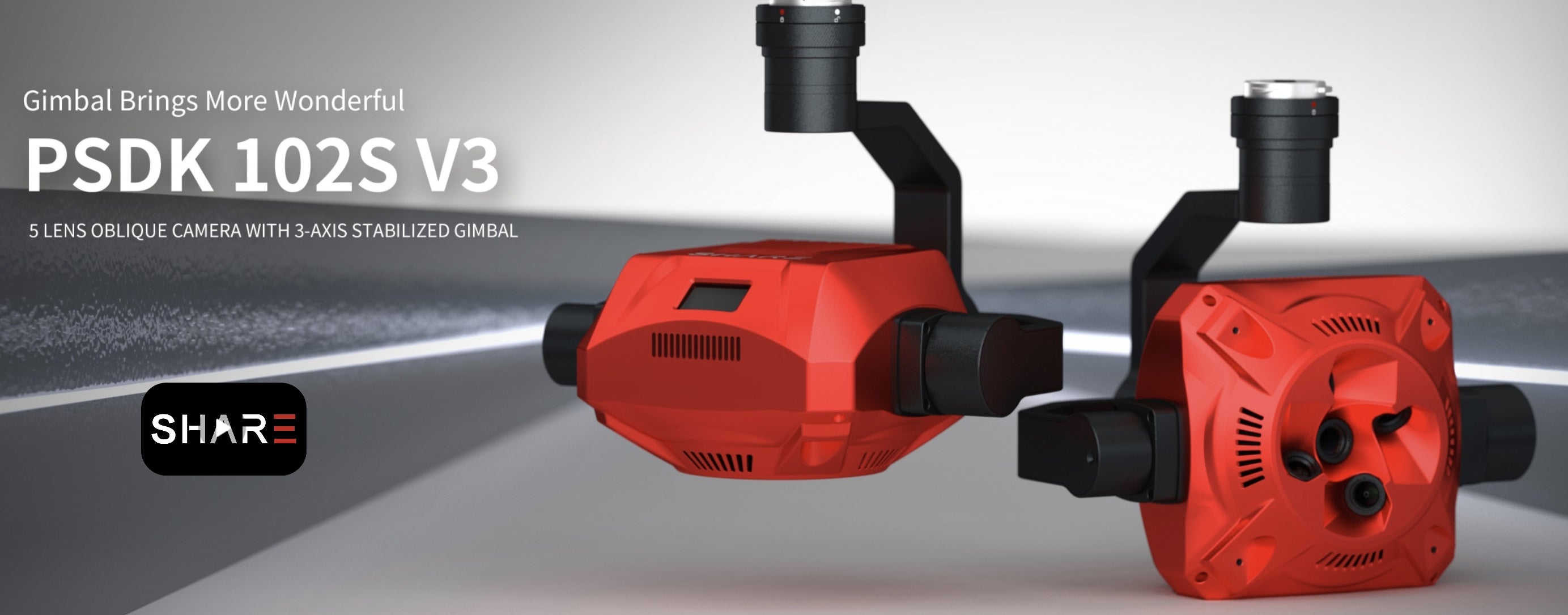 SHARE PSDK 102S V3, UAV drone camera with 125MP sensor, 3-axis stabilization, and oblique angle for 3D surveying and mapping.