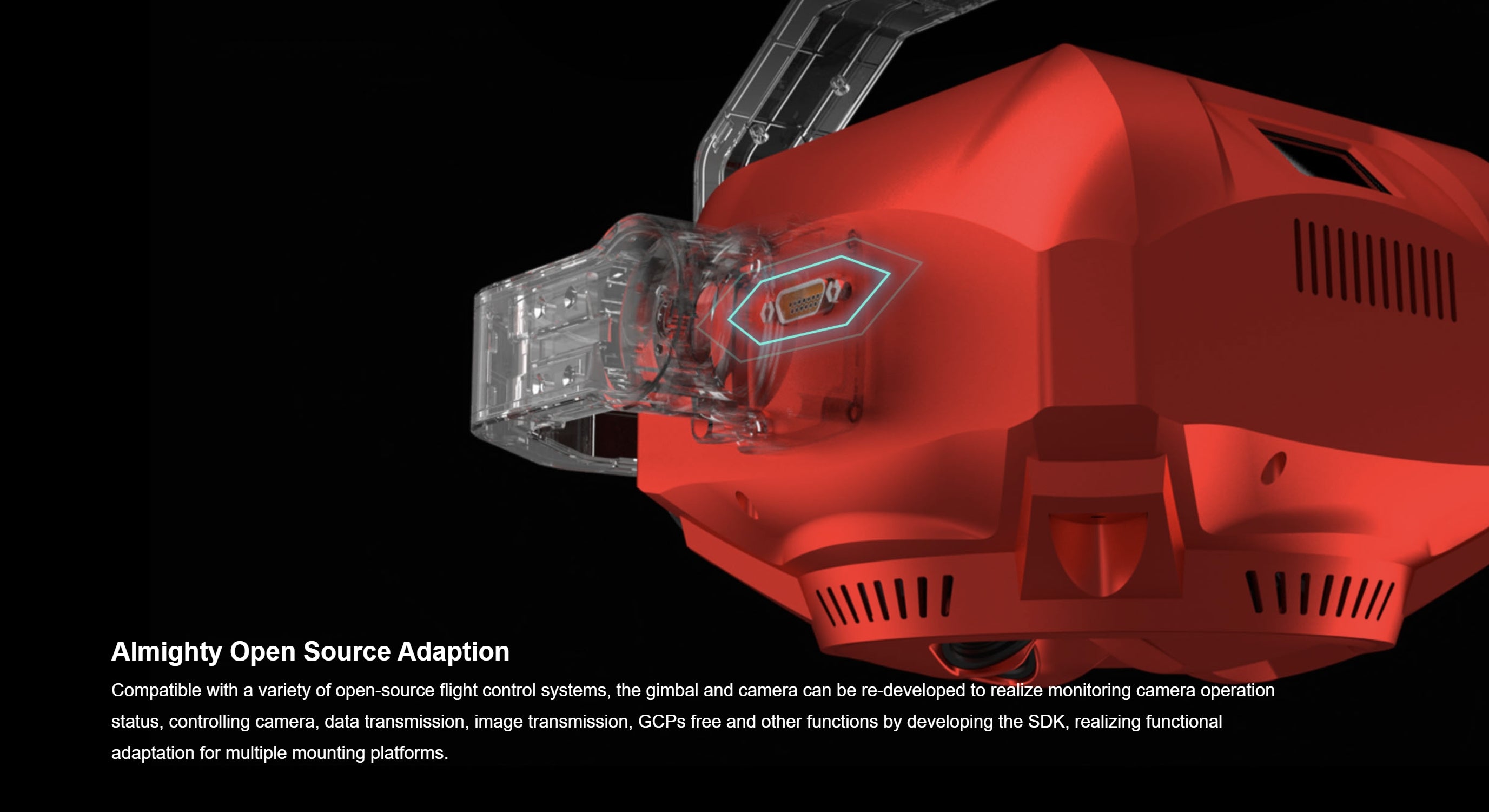 SHARE 304S Pro - 305MP Full-Frame 5-Lens Oblique Aerial Camera for 3D Mapping UAV Drone 9 SHARE 304S Pro, Adaptable gimbal and camera for open-source flight control systems with SDK development capabilities.