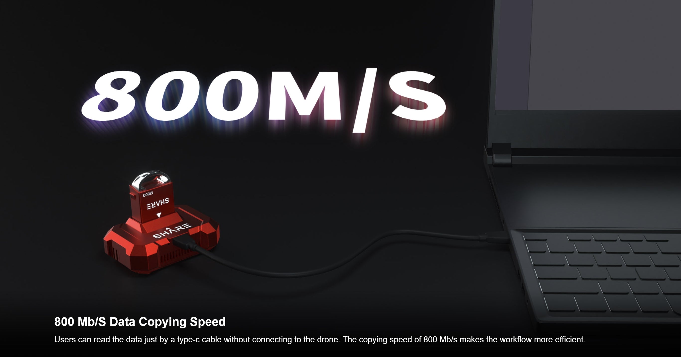 SHARE 304S Pro - 305MP Full-Frame 5-Lens Oblique Aerial Camera for 3D Mapping UAV Drone 13 SHARE 304S Pro aerial camera with fast data copying speed and USB-C connectivity.