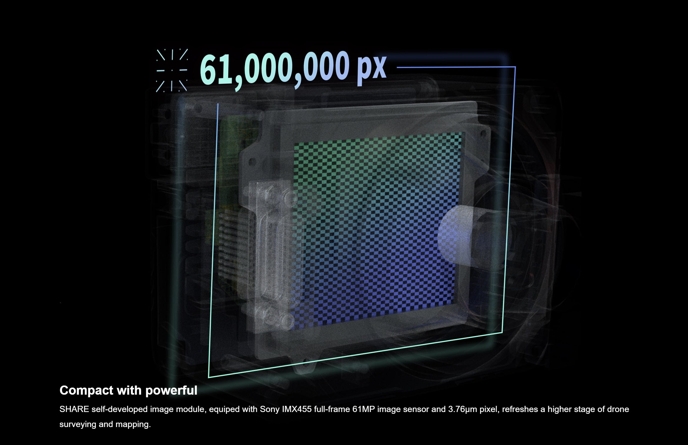 SHARE 6100X - 61MP Full-Frame Single-Lens Aerial Camera GCP-Free Modeling UAV Drone 6 SHARE 6100X: Powerful self-developed camera with 61MP Sony IMX455 sensor for high-quality aerial imaging.