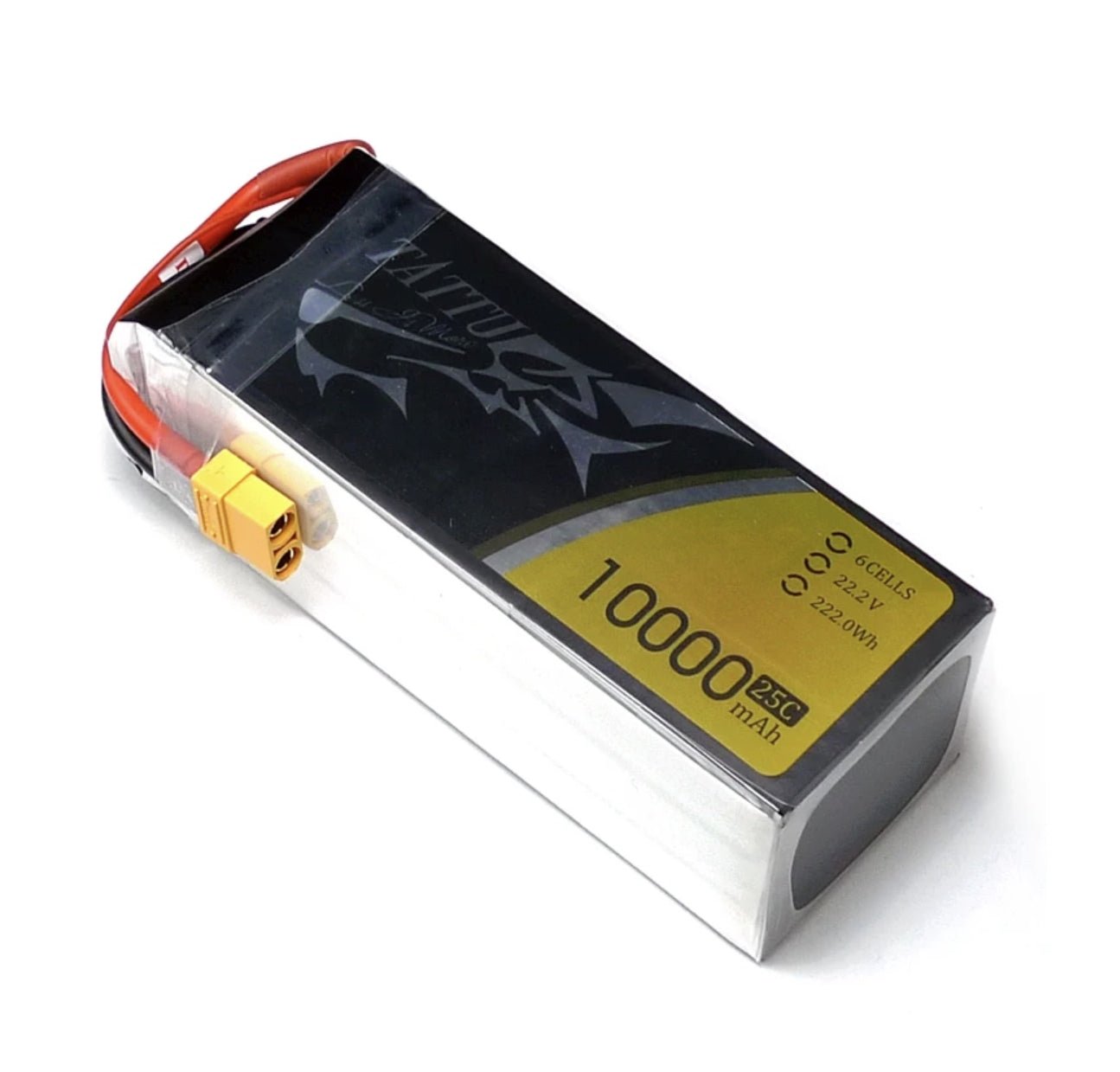 Tattu 6S 10000mah 25C 22.2V Lipo Battery, Tattu lithium-ion battery designed for drones, featuring 10,000mAh capacity and 25C discharge rate.