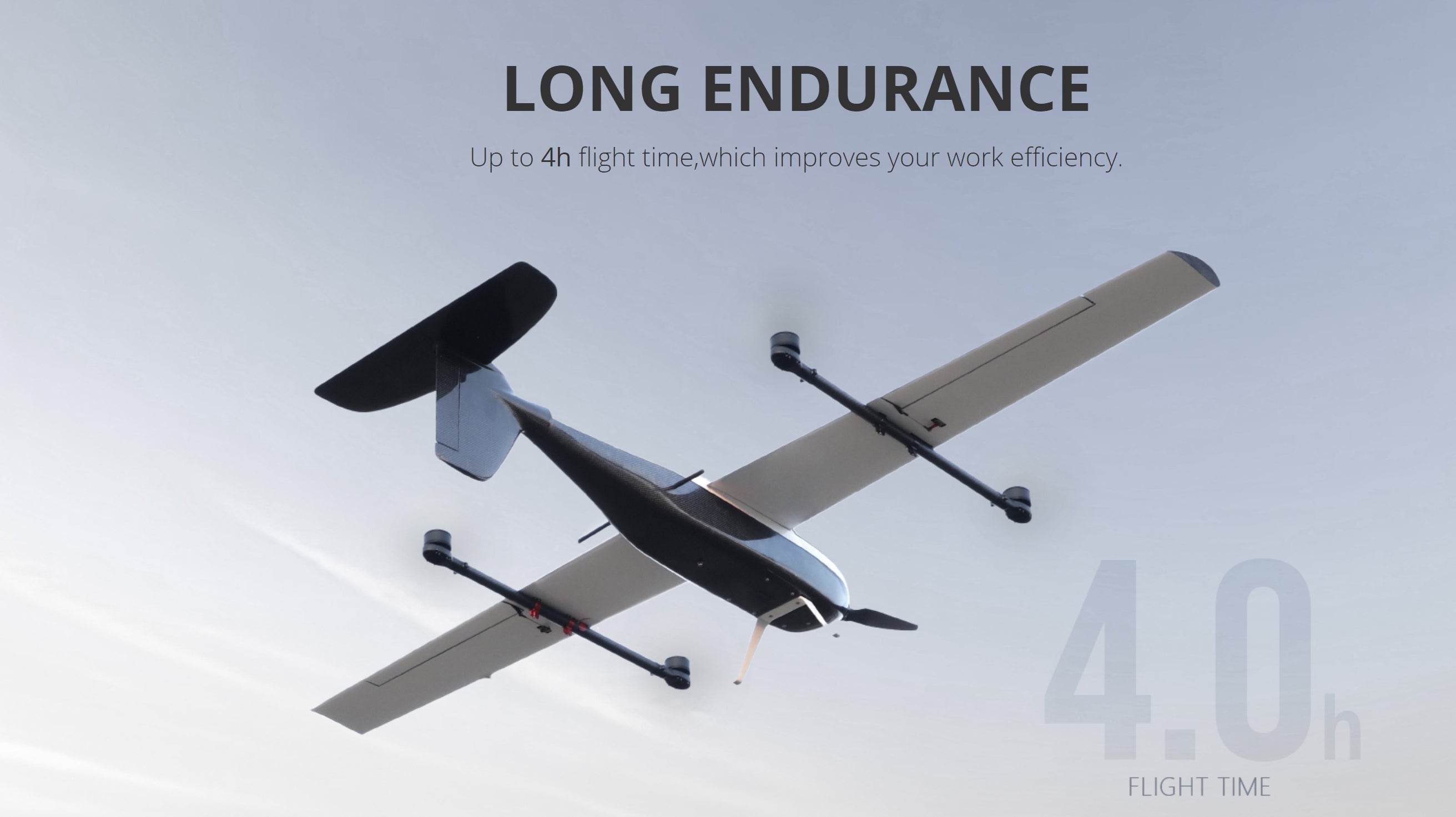 T-Motor T-Drone VA23 VTOL Drone, The product has a long endurance with up to 4-hour flight time, improving work efficiency.