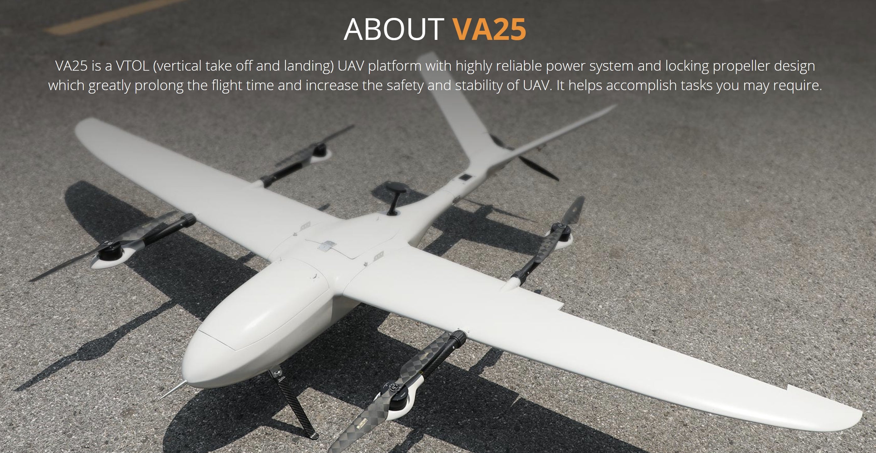 T-Drone VA25 VTOL Drone, The T-Drone VA25 is a VTOL UAV platform with a reliable power system and locking propellers for prolonged flight time and increased safety.