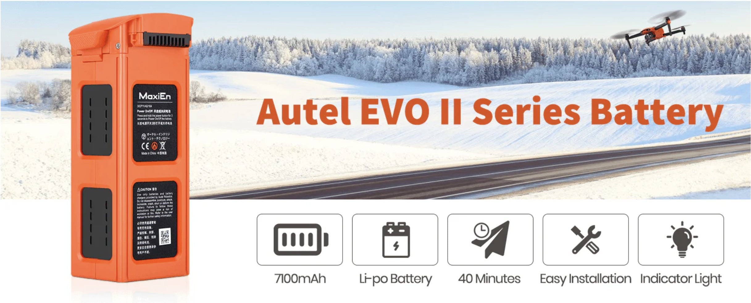 Autel EVO II Drone Battery, The Autel EVO II Series battery has 49Wh capacity, using Li-po technology and provides up to 40 minutes of power with an easy installation process.