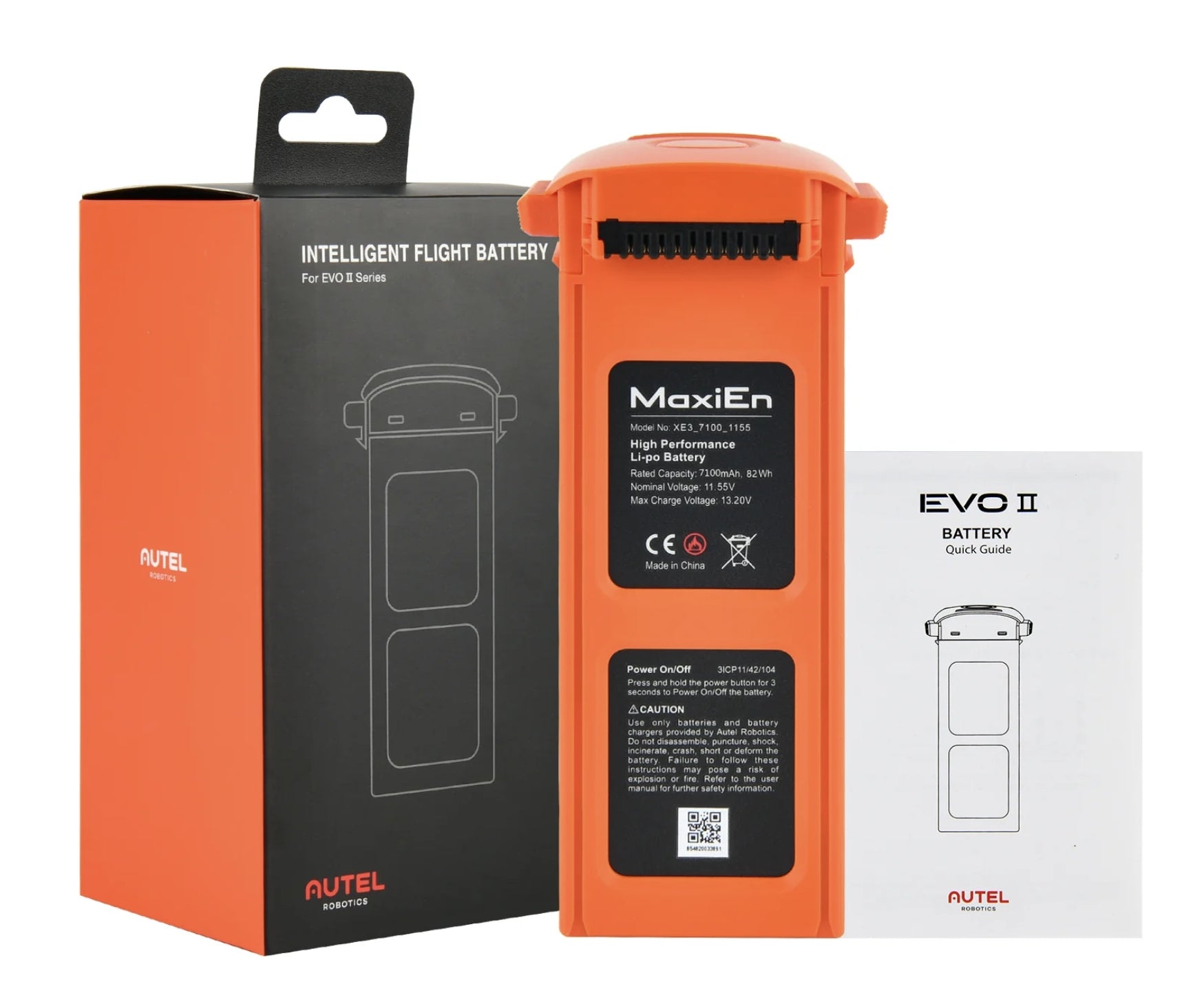 Autel EVO II Drone Battery, Intelligent flight battery for EVO H Series with 71Ah capacity and 11.55V nominal voltage.