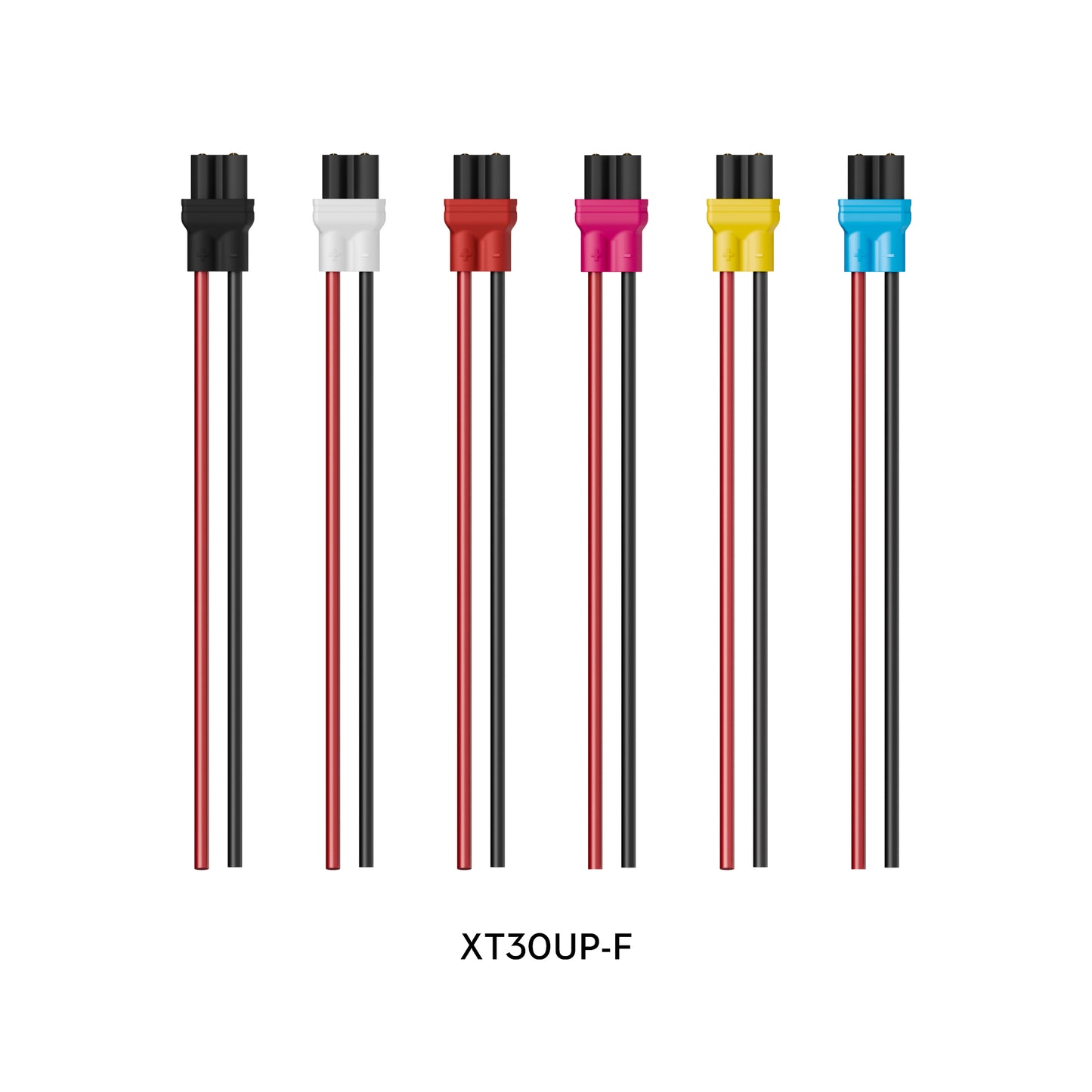 Flywoo XT30UP-F female XT30 battery connector pigtails with red and black leads in multiple colors