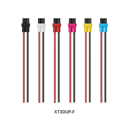 Flywoo XT30UP-F female XT30 battery connector pigtails with red and black leads in multiple colors