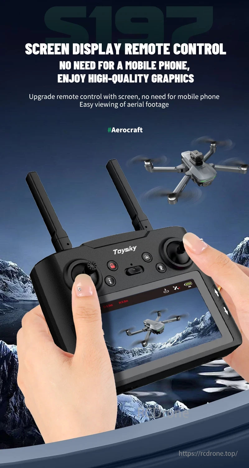2025 New S197 Drone, Screen display remote control offers high-quality graphics and easy aerial footage viewing without a mobile phone. #Aerocraft