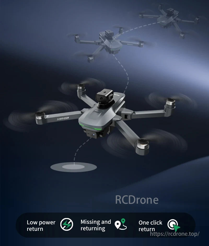 2025 New S197 Drone, S197 GPS drone features low power return, missing and returning, one click return.