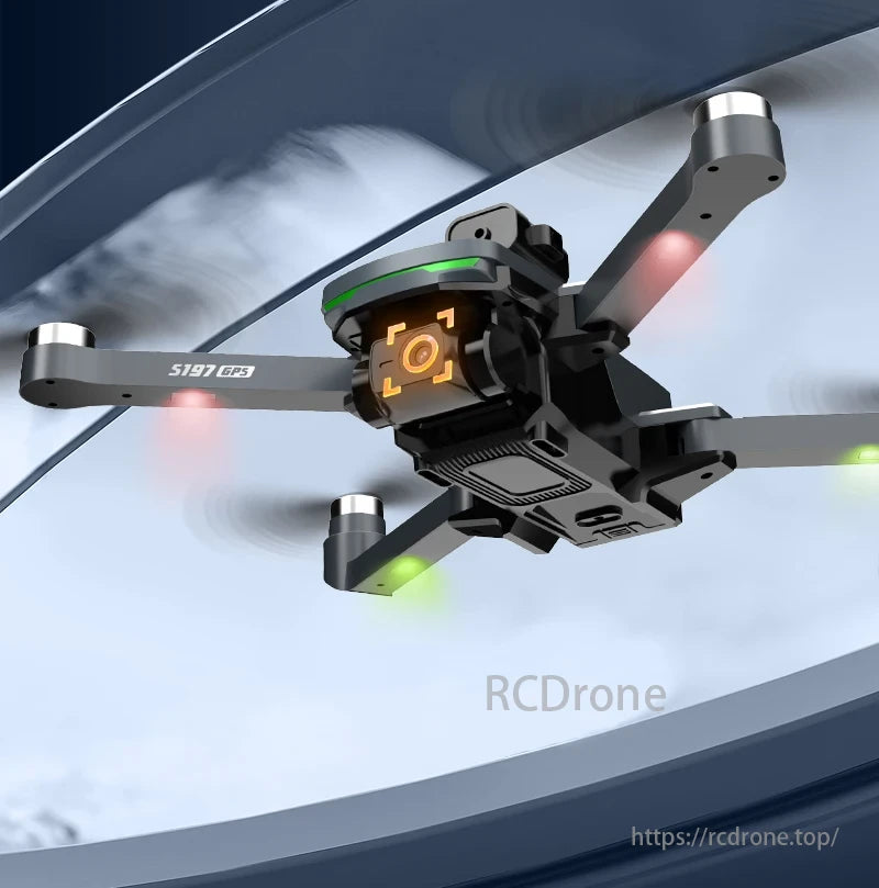2025 New S197 Drone, A list of items including remote control, battery, USB cable, screwdriver, blade, manual, color boxes, memory card, and card reader.