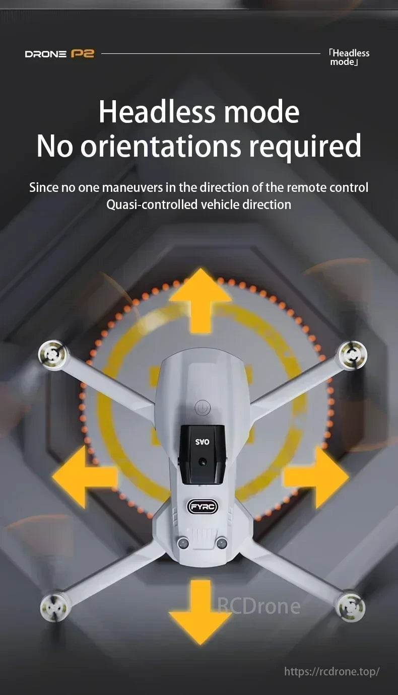 2025 P2 Mini Drone, Drone P2 headless mode simplifies control by eliminating orientation needs, allowing easy direction-based maneuvers.