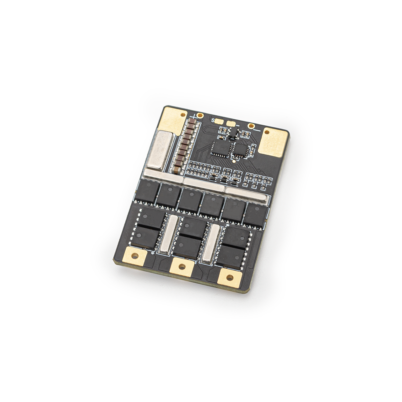 Angled underside view of ESC showing MOSFET layout and power pads