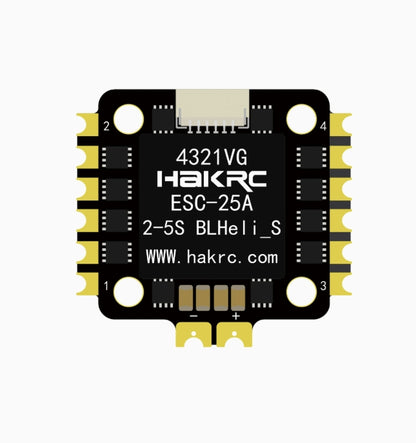 HAKRC BLS 25A 4-in-1 ESC, HAKRC ESC-25A 4-in-1 for FPV supports 2-6S LiPo and uses BLHeli_S firmware.