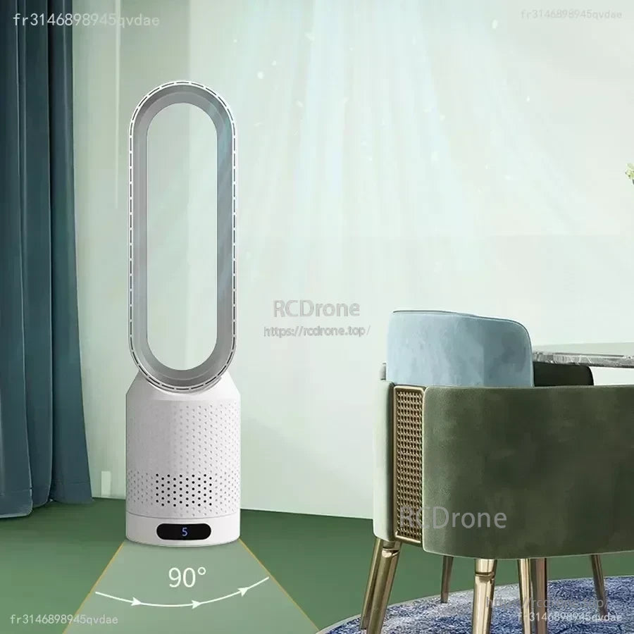 90° oscillation bladeless tower fan for wider airflow coverage and faster room circulation