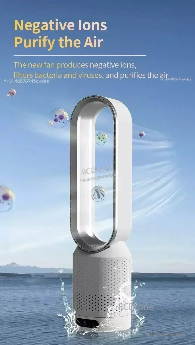Bladeless tower fan with negative ion air purification function for fresher room air