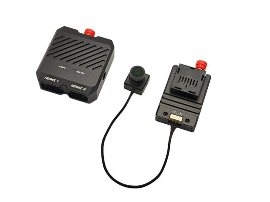 HD LINK V2 fiber optic FPV digital video system kit with TX/RX modules and micro camera, HDMI 1/2 ports
