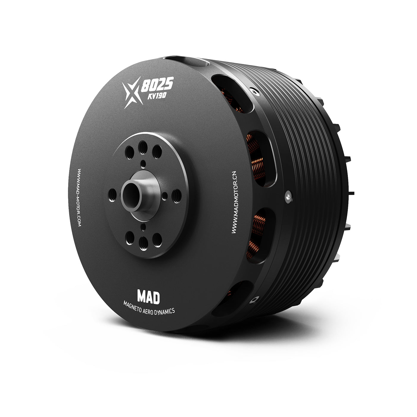 MAD X8025 KV190 brushless drone motor with front mounting bolt pattern and vented black housing
