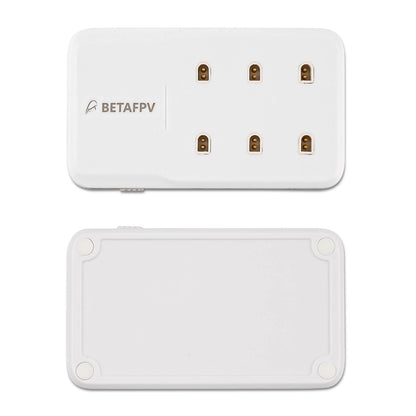 Top and bottom views of the BETAFPV charger showing 6-pin charging contacts and flat base