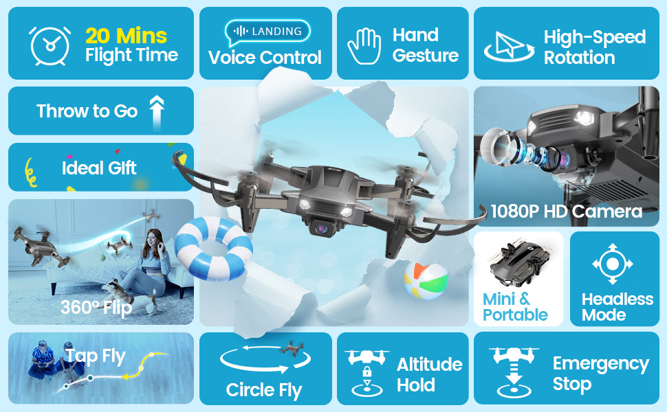DEERC D40 Drone, 'ilt landing hand high-speed flight time voice control gesture