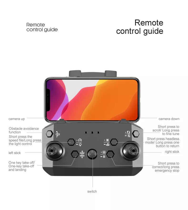 Z888 Drone, remote control guide control guide camera up camera down short press t0
