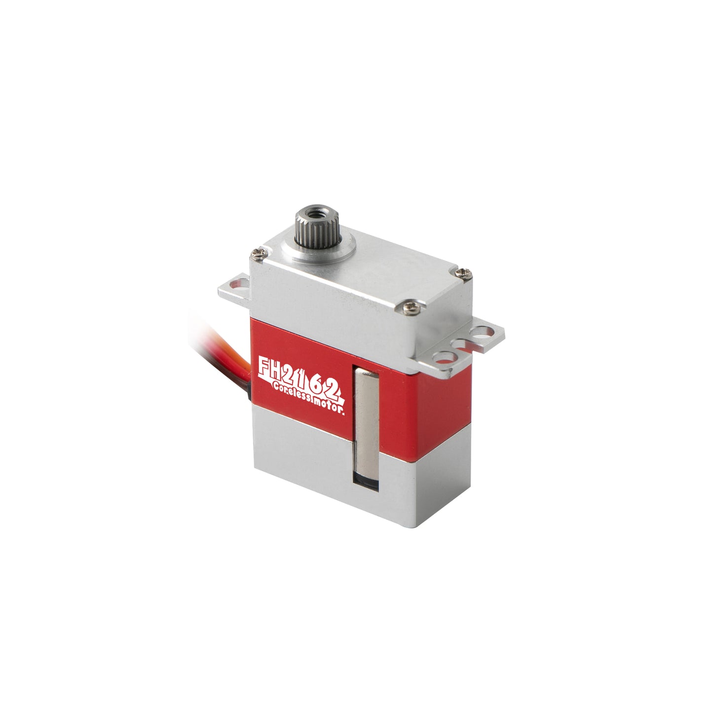 Flashhobby FH-2162 micro servo with red coreless motor case, metal housing, mounting tabs, and output spline