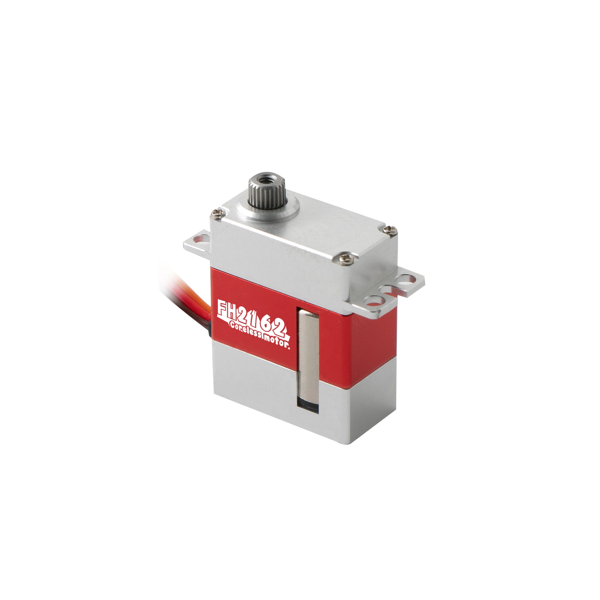 Flashhobby FH-2162 micro servo with red coreless motor case, metal housing, mounting tabs, and output spline