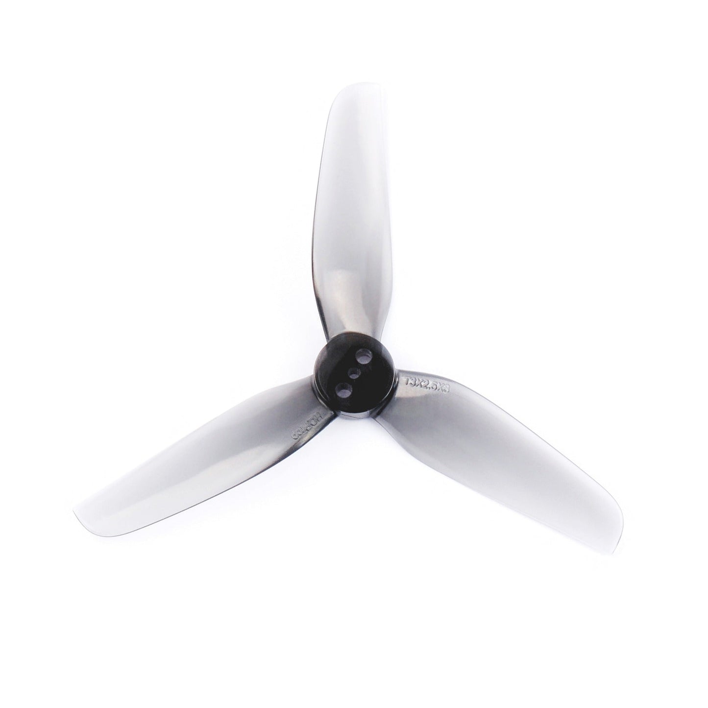 HQ Durable Prop T3x2.5x3 grey 3-inch tri-blade polycarbonate propeller, single rotor close-up