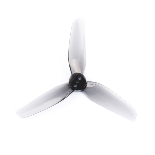 HQ Durable Prop T3x2.5x3 grey 3-inch tri-blade polycarbonate propeller, single rotor close-up