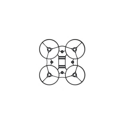 Bottom frame plate with four circular motor guard rings, top-down view
