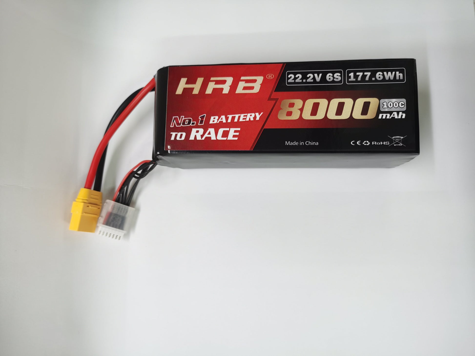 HRB 6S 22.2V 8000mAh 100C LiPo battery pack 177.6Wh with balance lead and yellow power plug