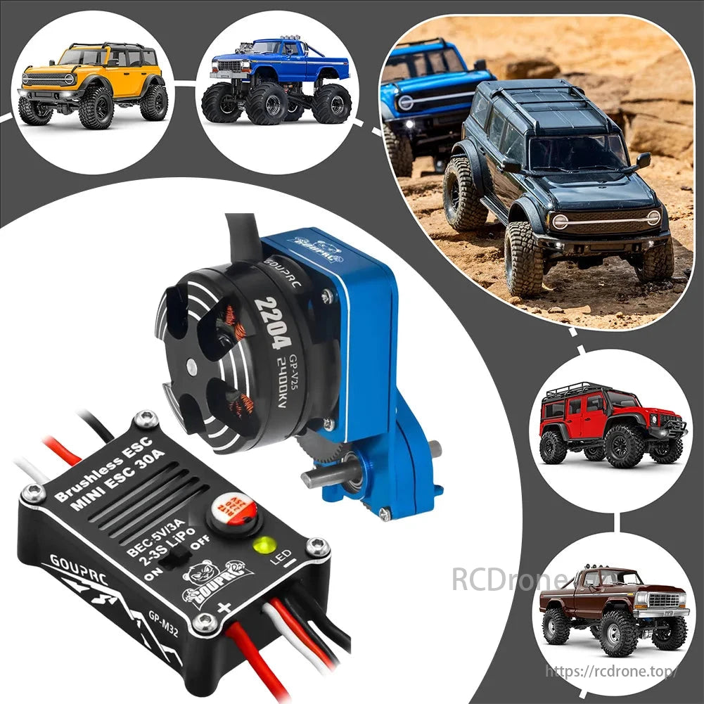 2204 2400KV Brushless Outrunner Motor with Transmission Mount and 30A ESC for SCX24 1/24 RC Crawler Truck Car