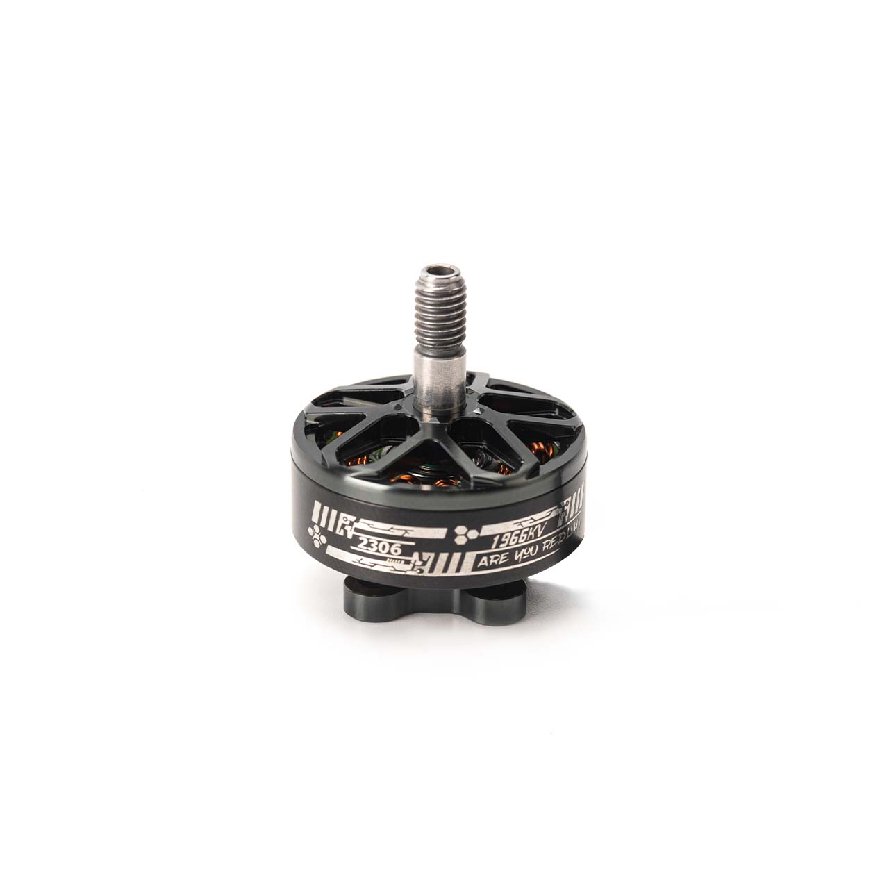 OddityRC Wing 2306 1966KV brushless motor front view with threaded shaft and printed 2306/1966KV can markings
