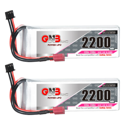 GAONENG GNB 2S 7.4V 2200mAh 120C LiPo Battery two-pack front label view