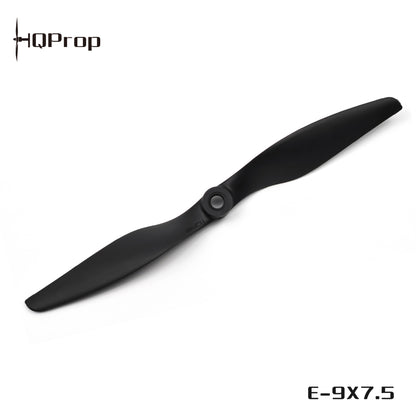 HQProp Thin Electric Propeller E-9x7.5, black two-blade prop with HQProp logo and model text