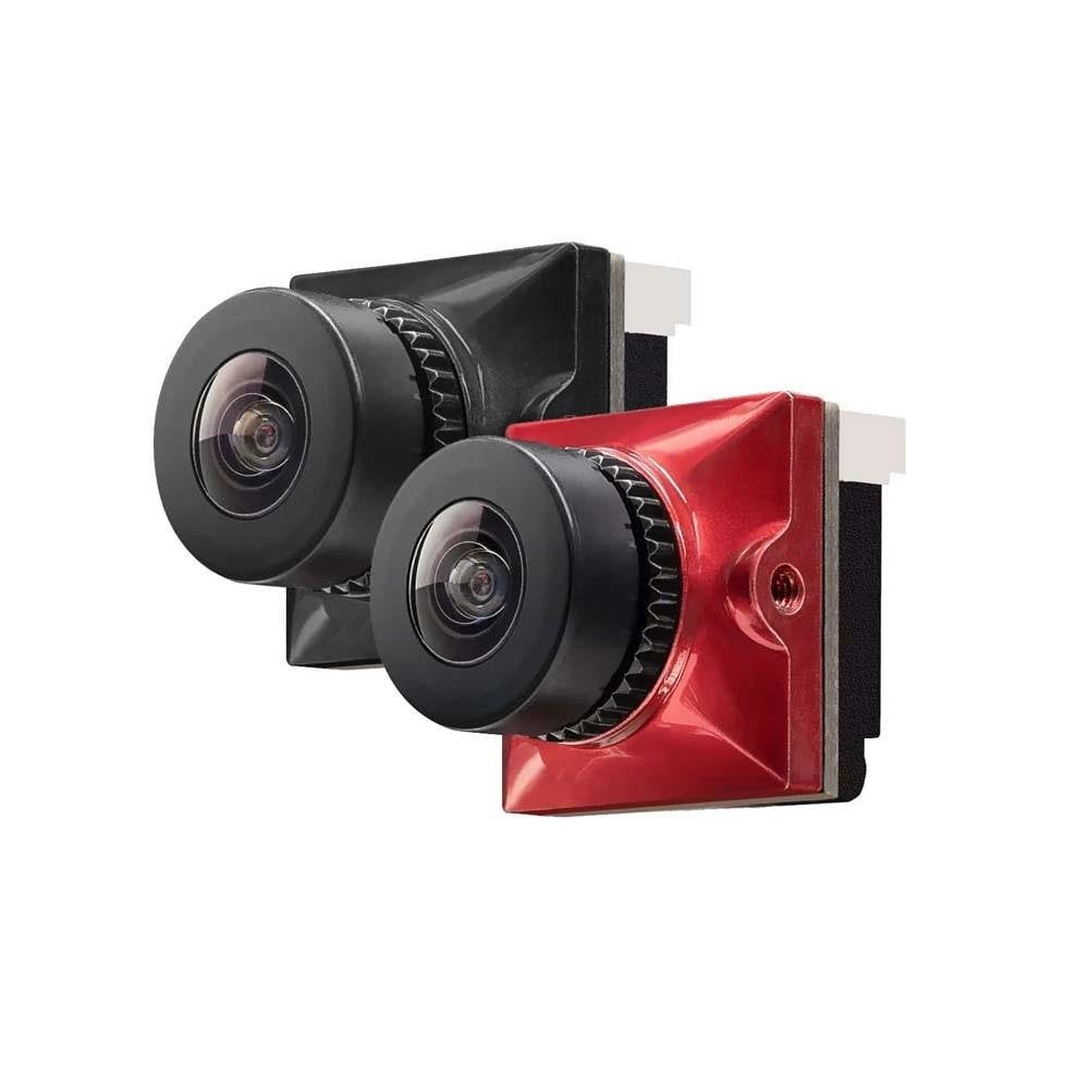 Caddx Ratel 2 micro FPV camera with wide-angle lens, shown in red and black metal housings