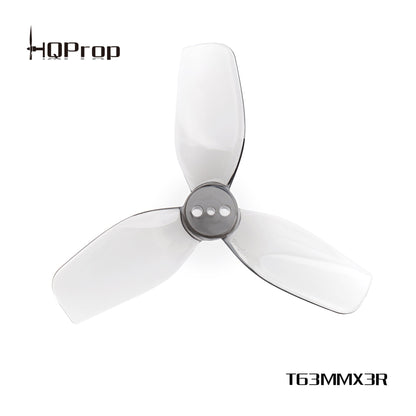 HQProp T63MMX3R 3-blade polycarbonate drone propeller, grey, single prop on white background