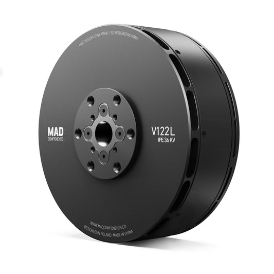 MAD V122L IPE 36KV eVTOL drone motor with round housing and multi-hole mounting hub