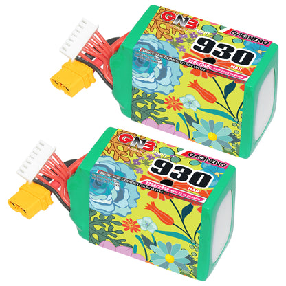 Two GAONENG GNB 930mAh 6S LiPo batteries shown together, each with XT60 connector and balance plug
