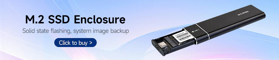 Banner for M.2 SSD enclosure, highlighting solid state flashing and system image backup