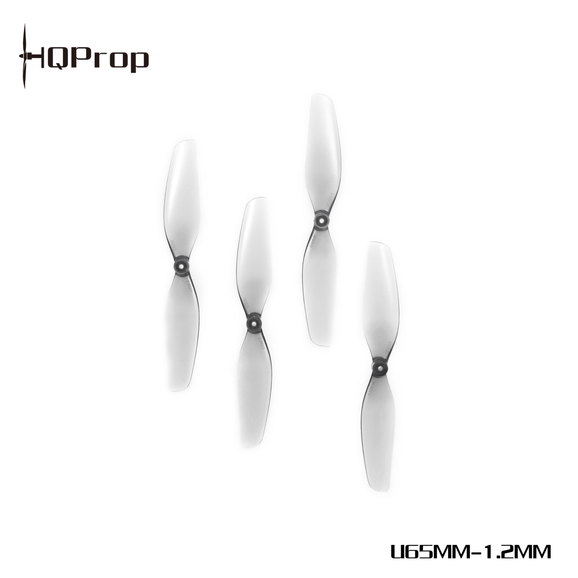 HQProp U65MM-1.2MM ultralight 65mm 2-blade propellers, set of four on white background