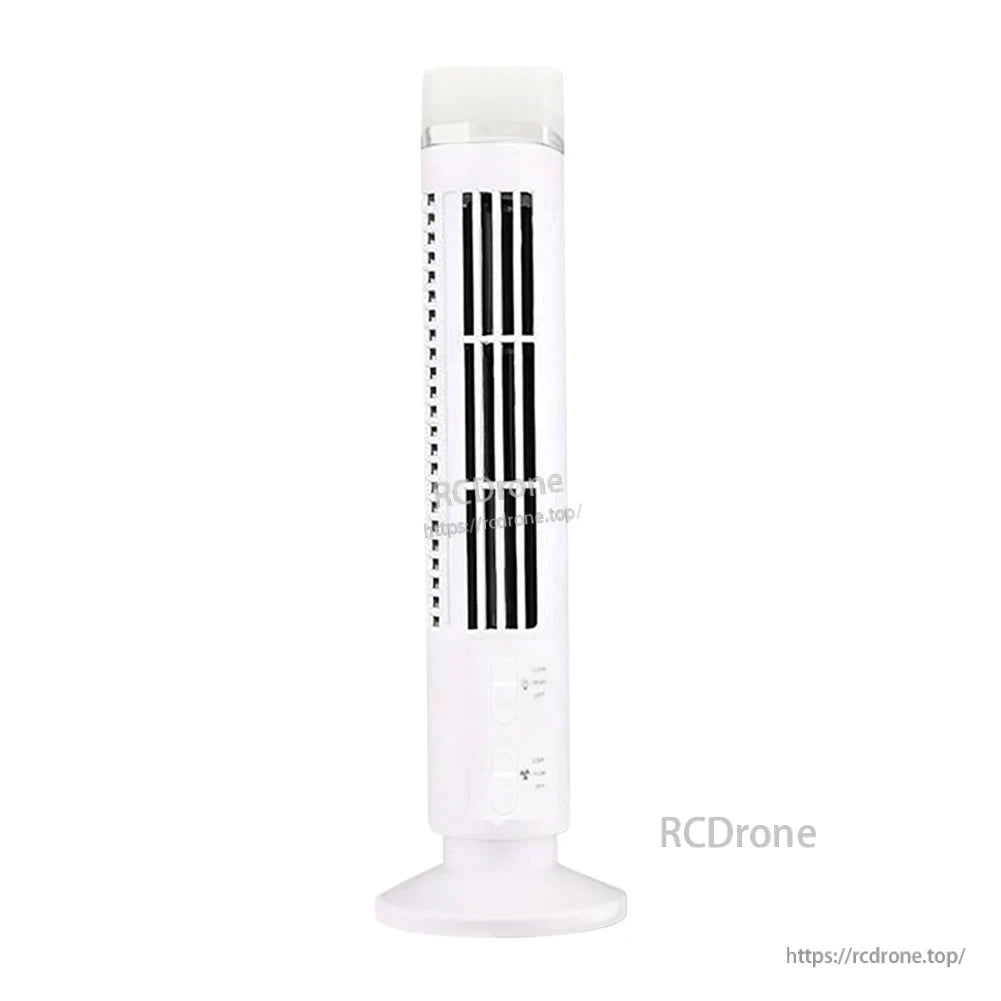 White LED tower fan variant with illuminated top section and two-speed control markings, front view